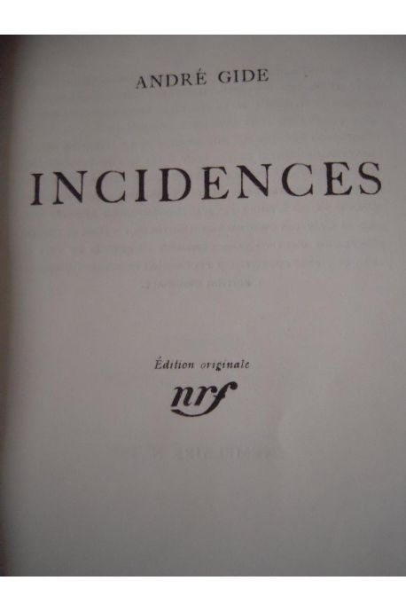 Incidences, Edition originale 