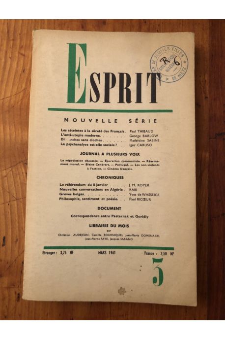 Revue Esprit Mars 1961