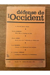Défense de l'Occident Numéro 114, Octobre-Novembre 1973