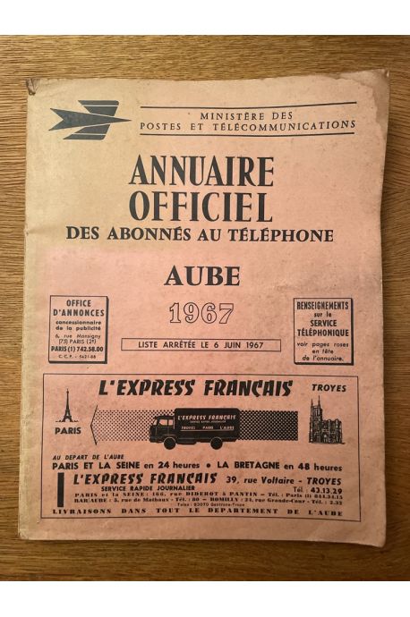 Aube 1967, Annuaire des abonnés au téléphone