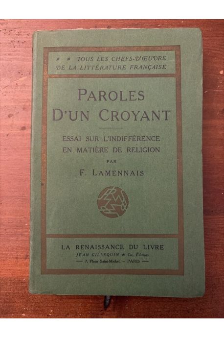 Paroles d'un croyant, Essai sur l'indifférence en matière de religion